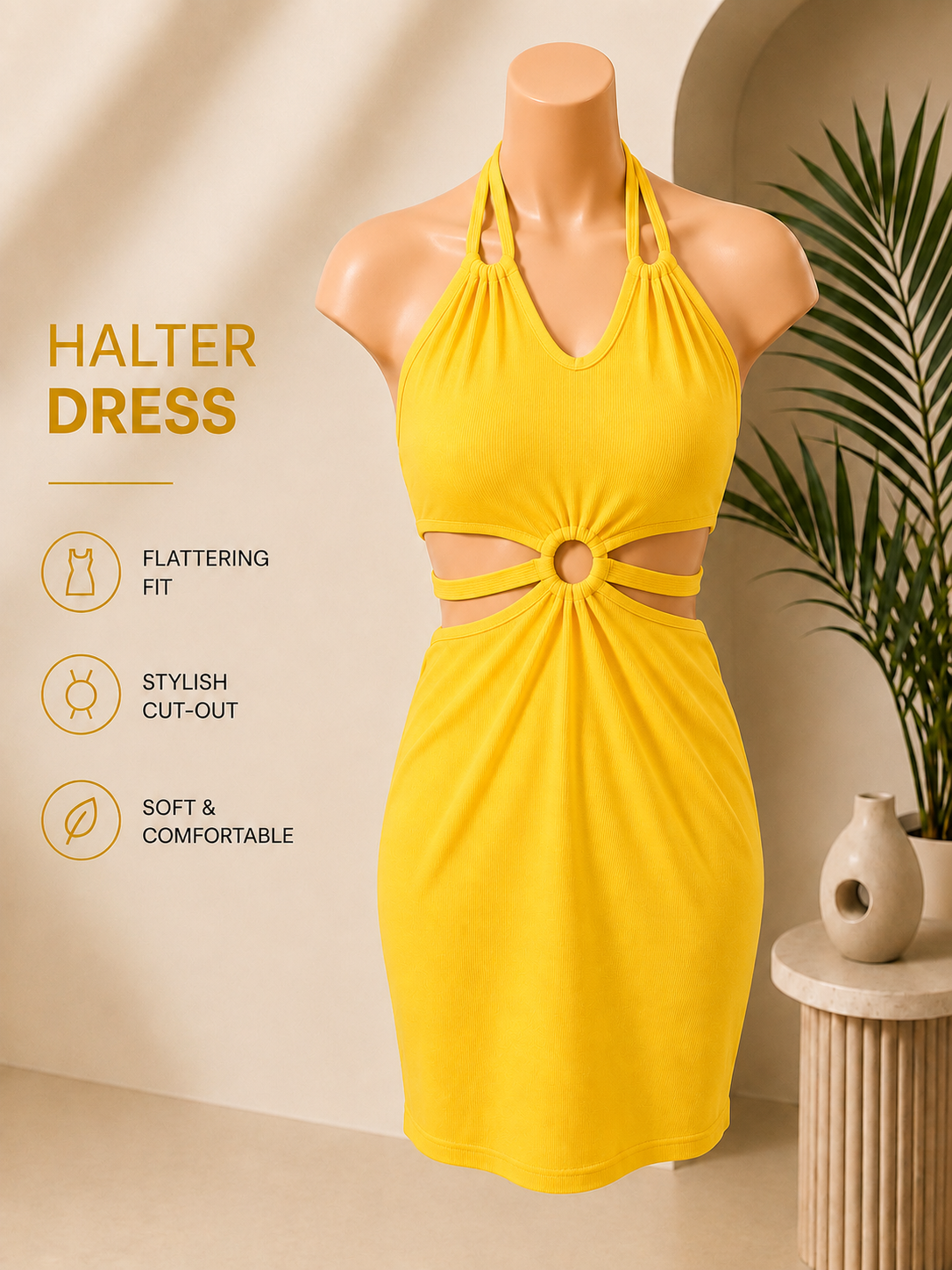 Blush Halo Cut-Out Halter Mini Dress