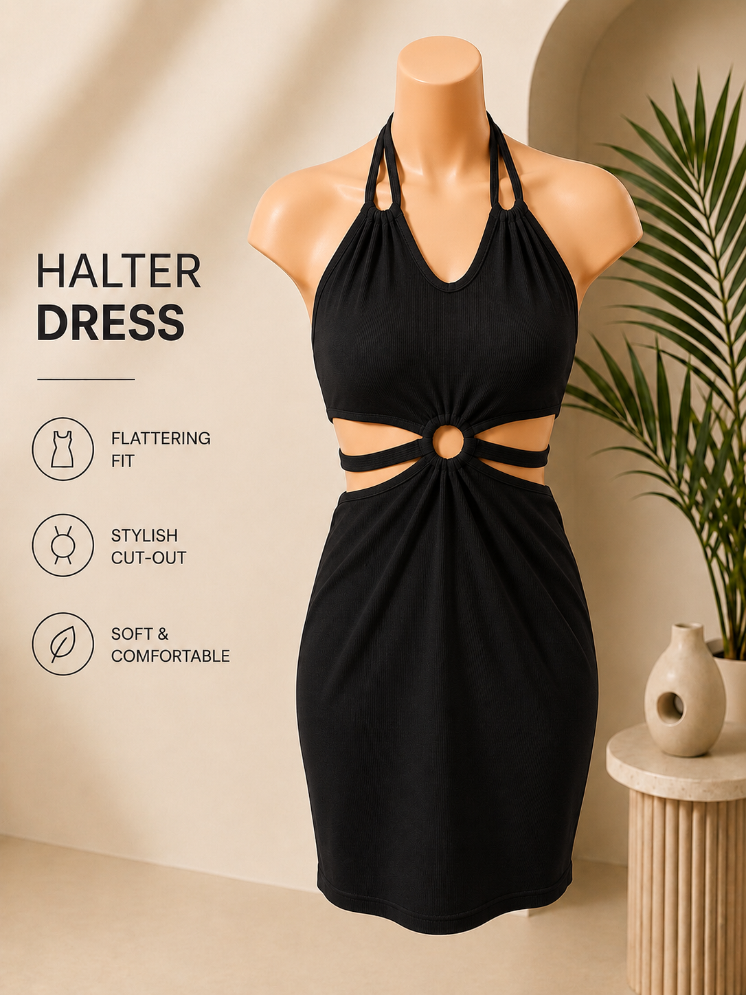 Blush Halo Cut-Out Halter Mini Dress