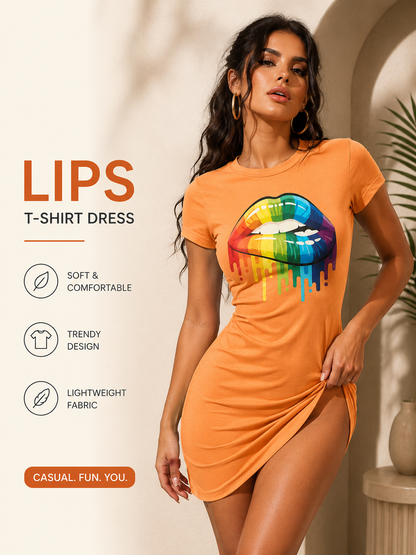 Rainbow Lips Graphic T-Shirt Dress