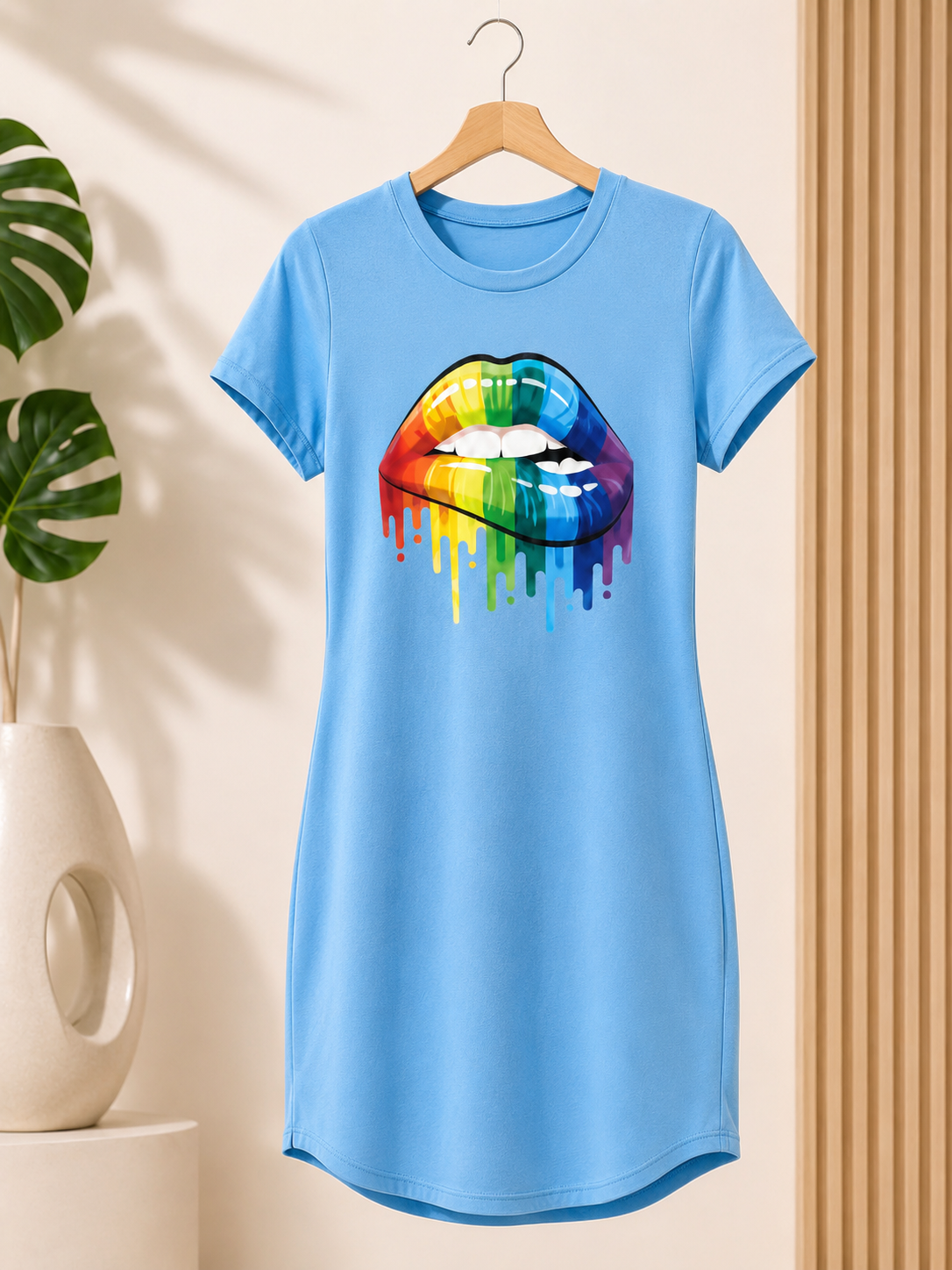 Rainbow Lips Graphic T-Shirt Dress