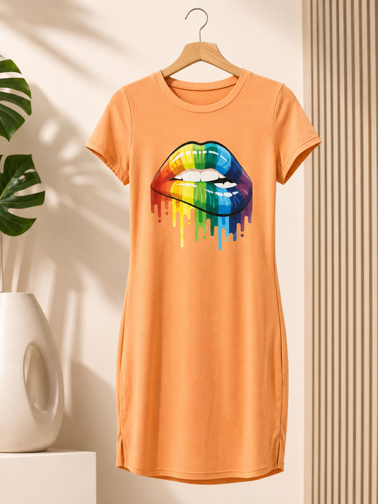 Rainbow Lips Graphic T-Shirt Dress
