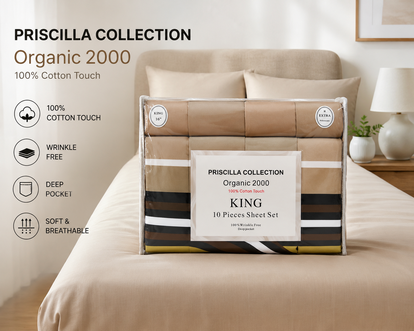 Organic 2000 King Sheet Set – 10 Piece Bedding Collection