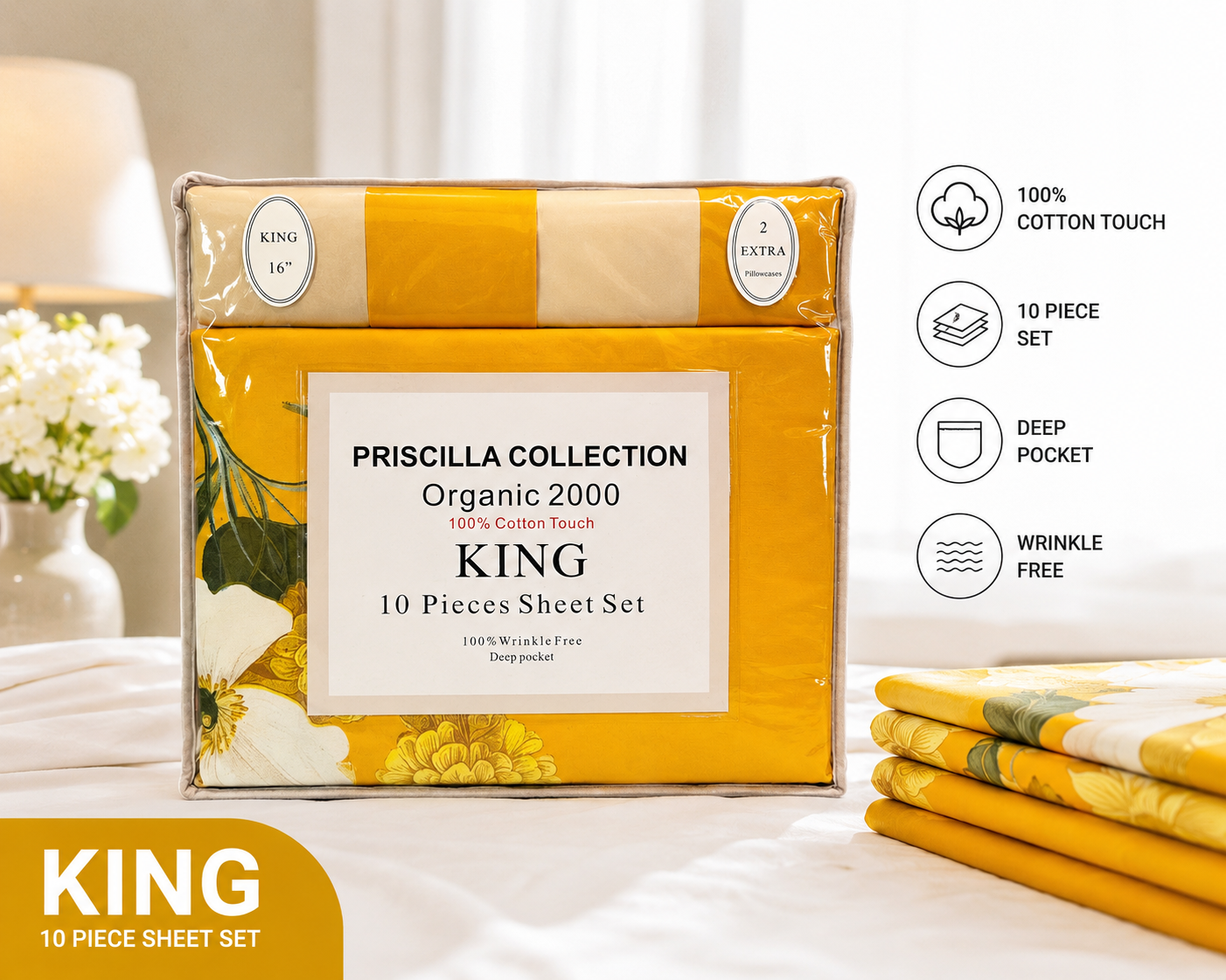 Organic 2000 King Sheet Set – 10 Piece Bedding Collection