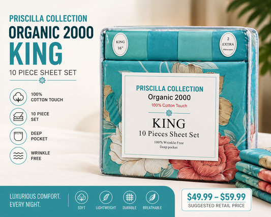 Organic 2000 King Sheet Set – 10 Piece Bedding Collection