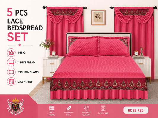 Rose Red 5-Piece Lace Bedspread Set – King Size