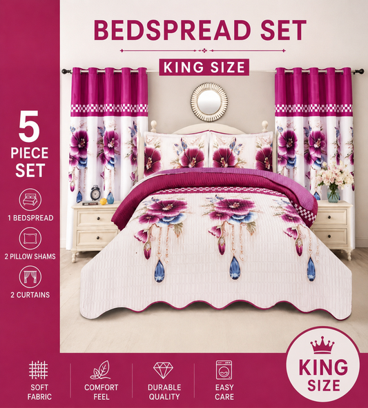 Lucia Floral 5-Piece King Bedspread Set