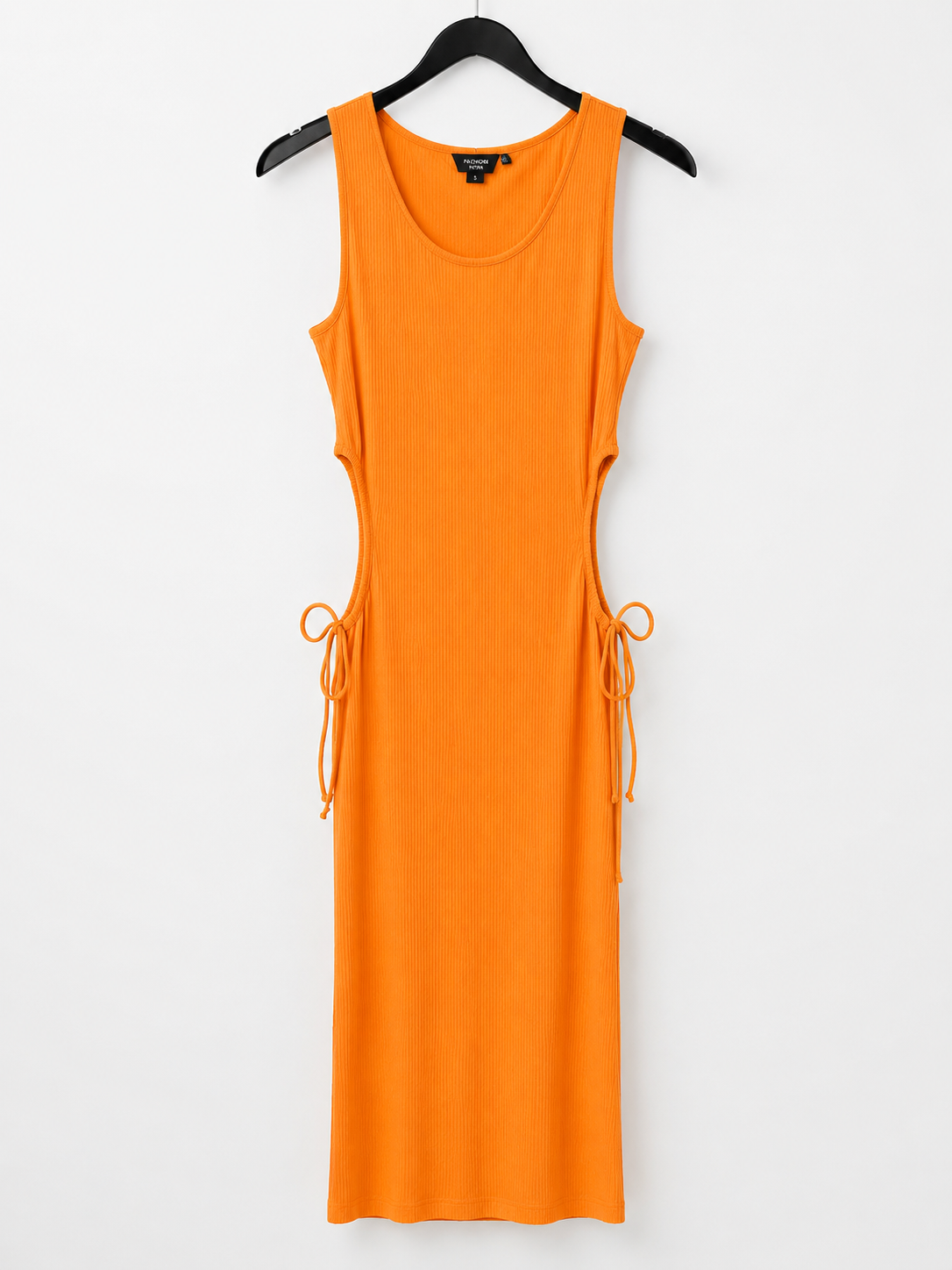 Women’s Ribbed Side-Tie Midi Dress – Orange
