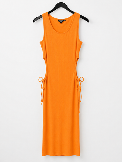 Women’s Ribbed Side-Tie Midi Dress – Orange