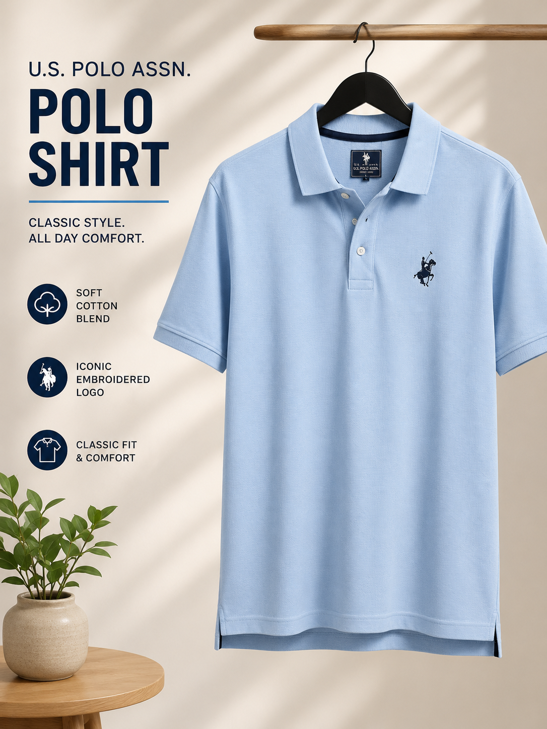 U.S. Polo Assn.® Men’s Classic Polo Shirt – Red & Light Blue