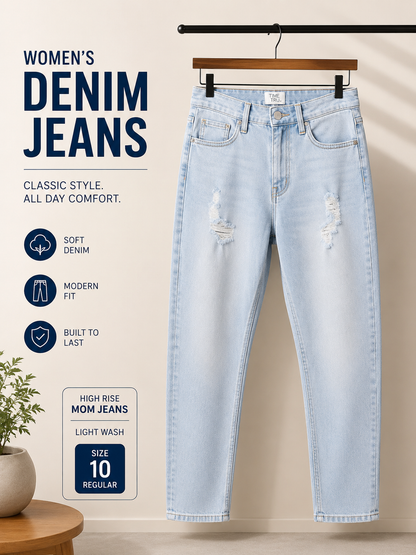 Time and Tru Women’s High-Rise Mom Jeans – Light Wash