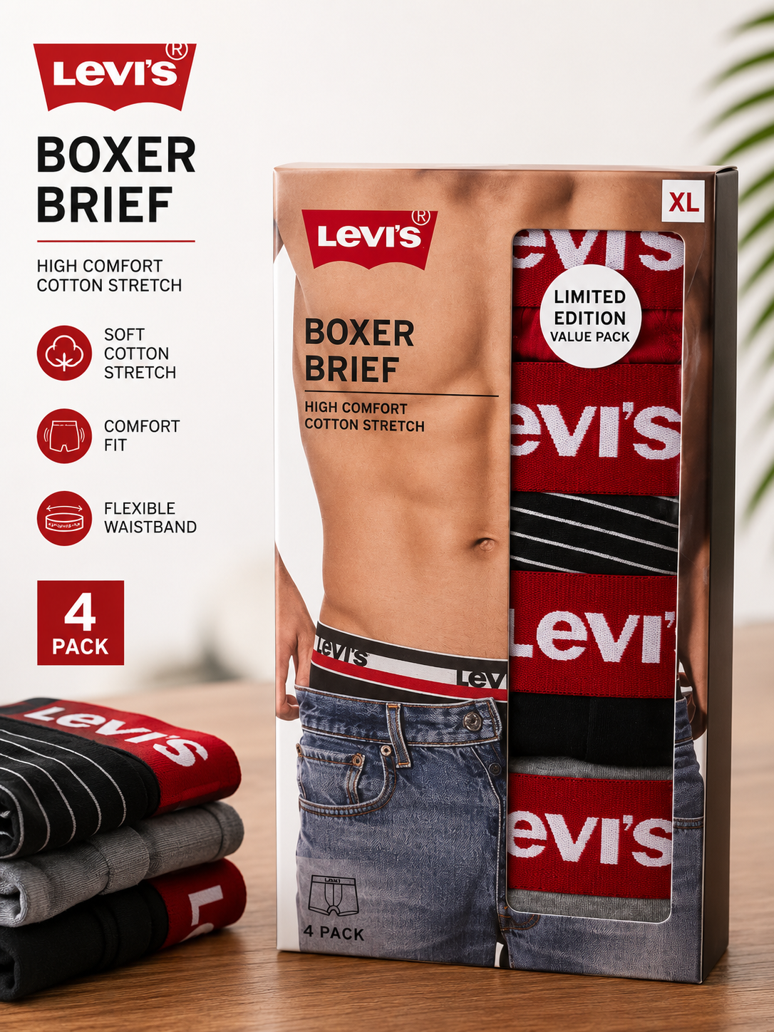 Levi’s® Men’s Boxer Briefs – 4 Pack