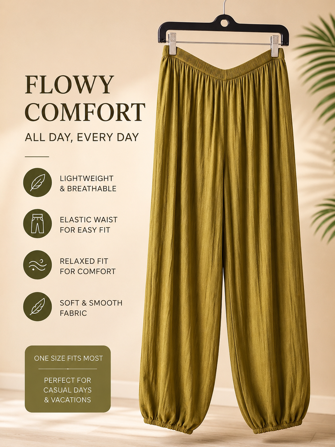 Flowy Wide-Leg Lounge Pants – Olive