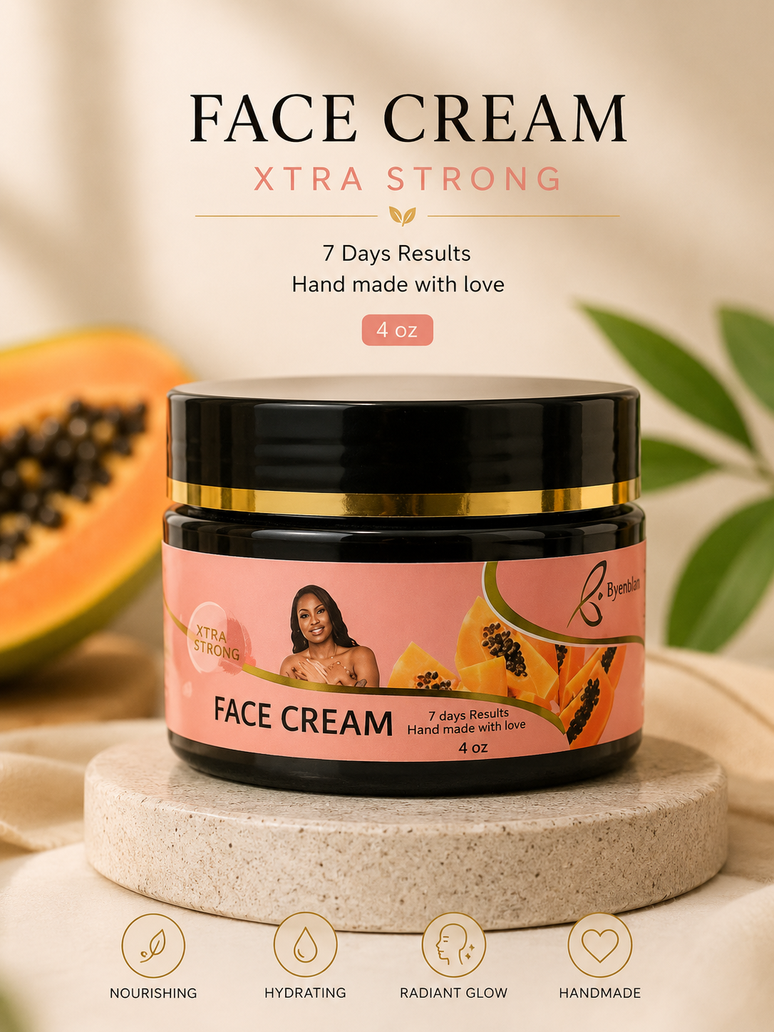 Byenblan Xtra Strong Papaya Face Cream – Brightening & Moisturizing | 4 oz