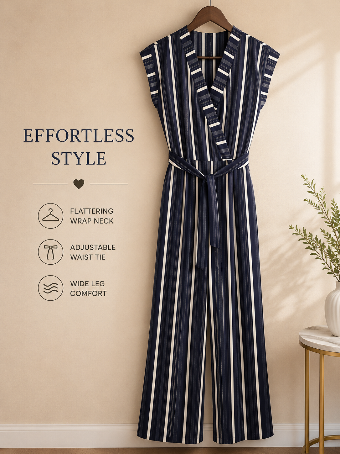 Women’s Navy Striped Wrap Jumpsuit
