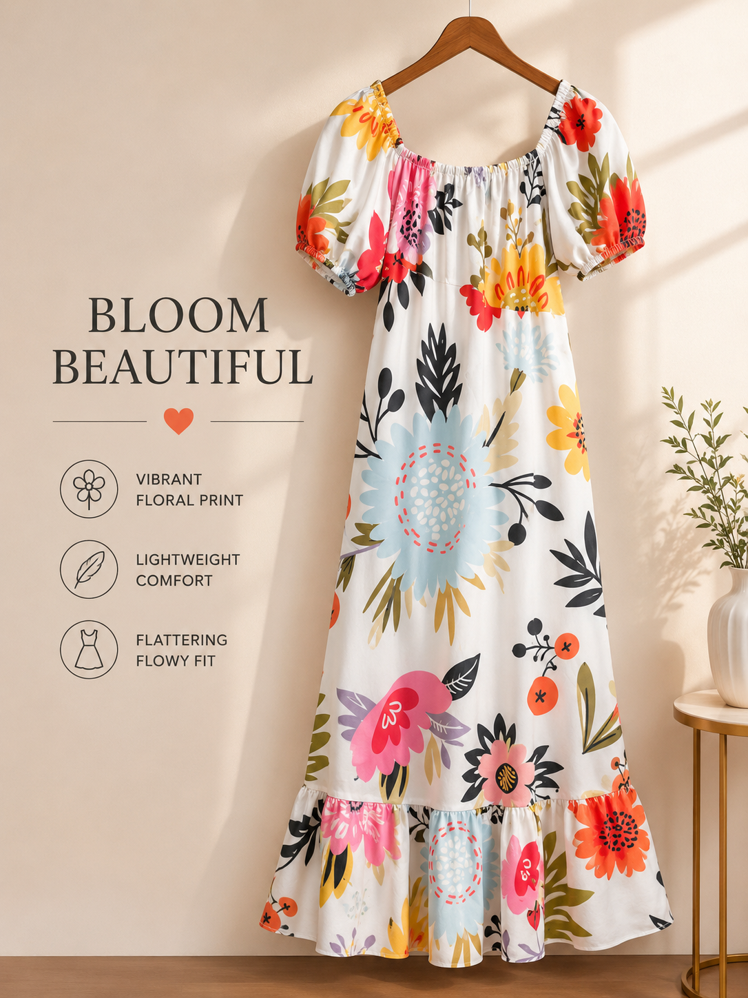 Women’s Floral Puff Sleeve Maxi Dress