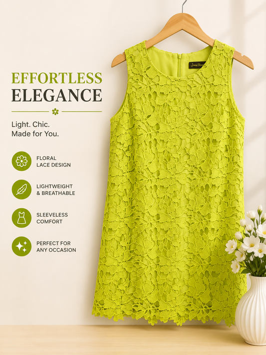 Women’s Floral Lace Shift Dress – Lime Green