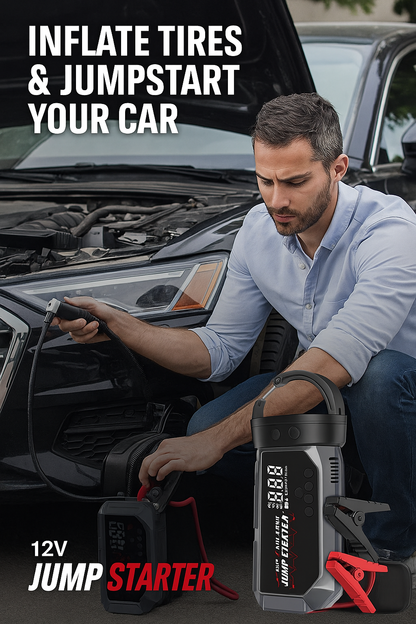 NEW Car Battery Starter With Air Compressor 150PSI With Digital Tire Inflator 12V Car Battery