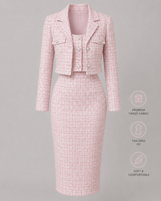 Women’s Pink Tweed Skirt Suit Set