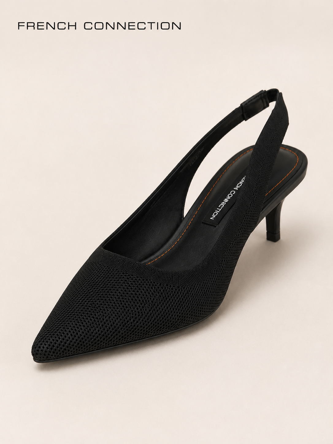 French Connection Women’s Black Slingback Kitten Heels
