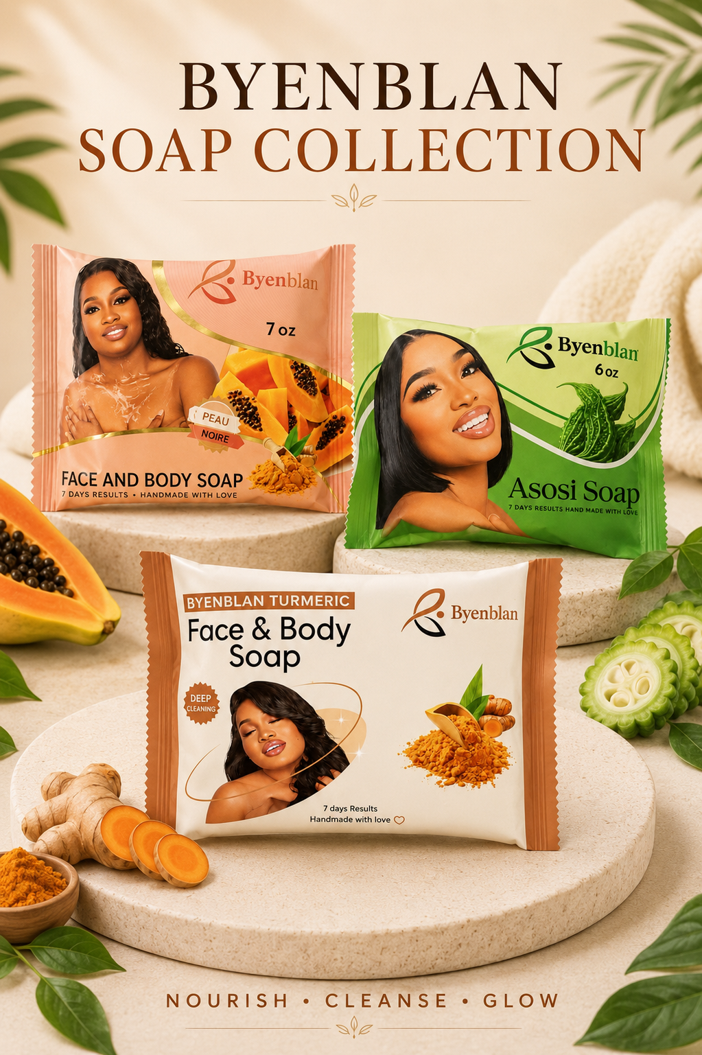 Byenblan Radiant Skin Soap Collection – 3-Piece Bundle