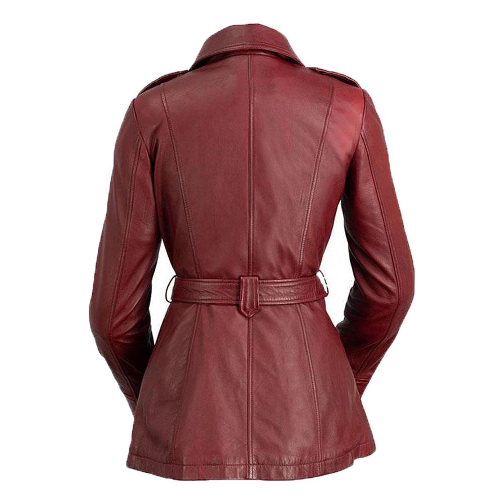 Women’s Genuine Leather Long Coat – Slim Fit Adjustable Belt Jacket