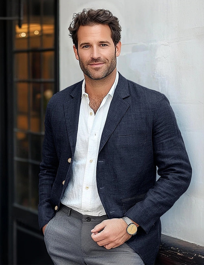 Men's Jacket Casual Cotton And Linen Suit