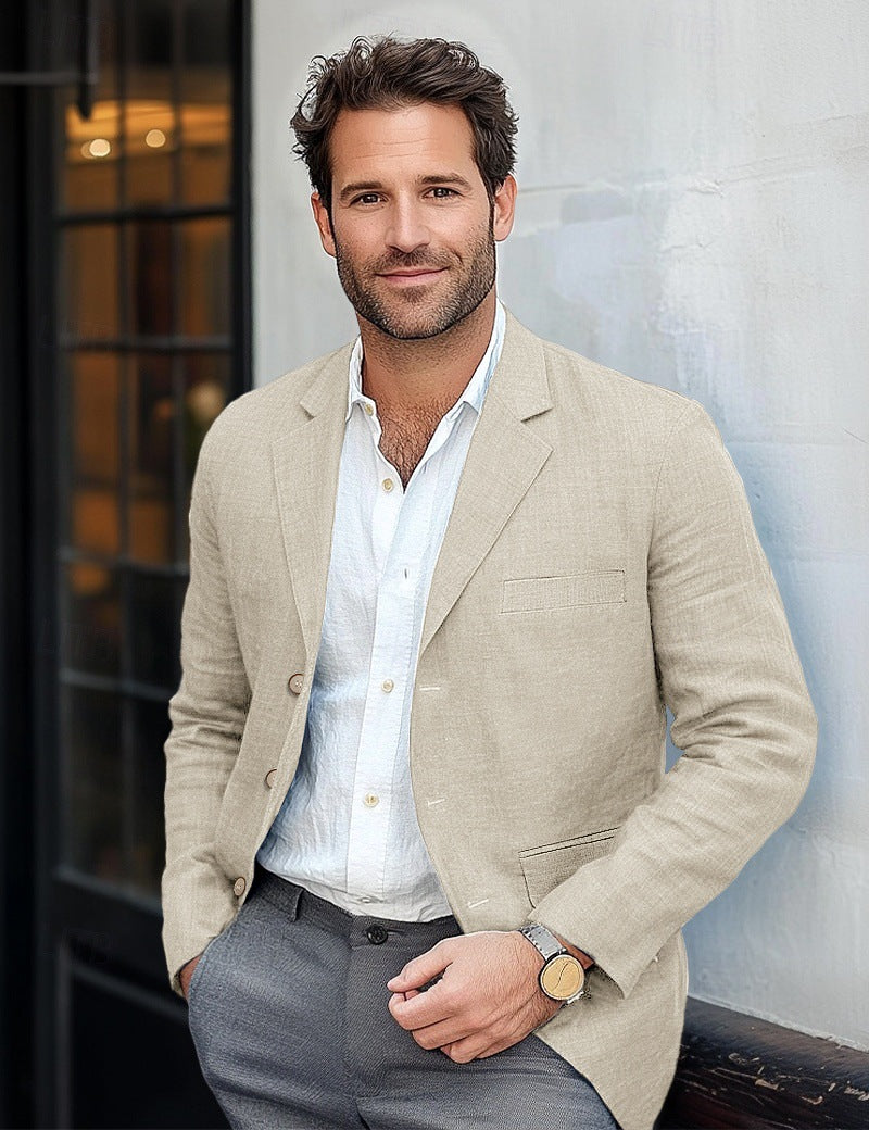 Men's Jacket Casual Cotton And Linen Suit