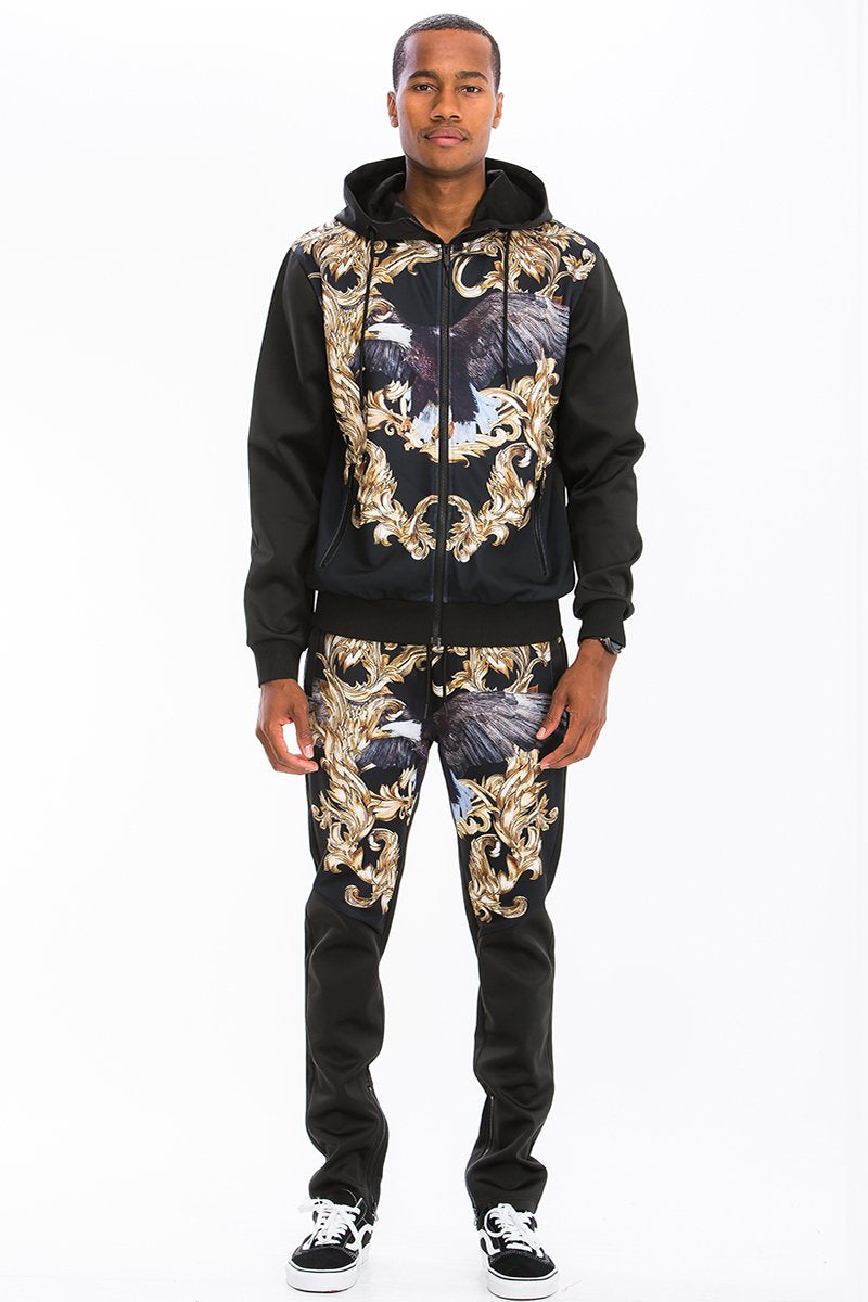 Men’s Printed Track Set – Stretch Poly-Spandex, Zipper Pockets