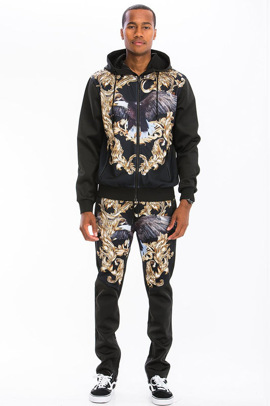 Men’s Printed Track Set – Stretch Poly-Spandex, Zipper Pockets