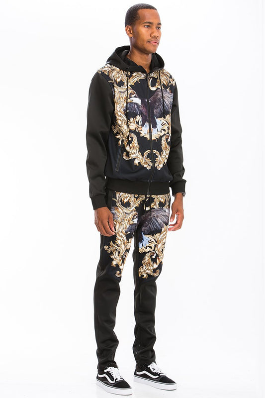 Men’s Printed Track Set – Stretch Poly-Spandex, Zipper Pockets