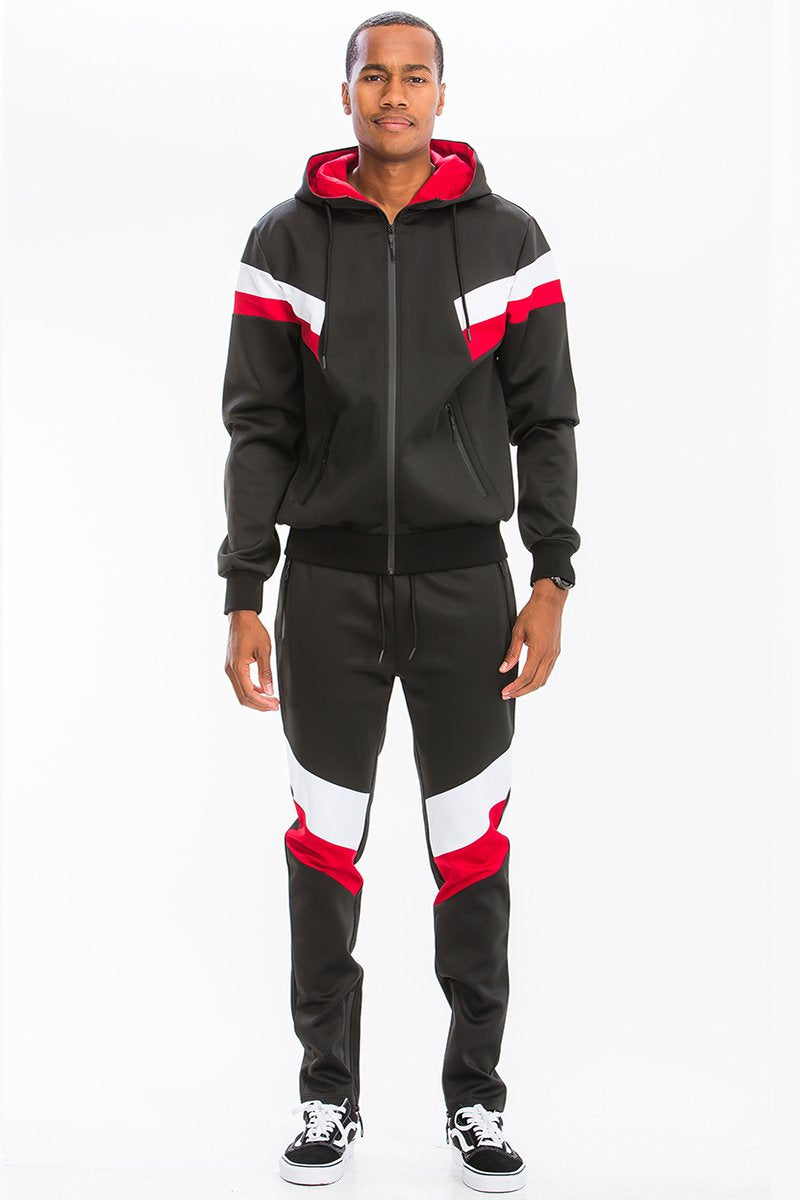Men’s Two-Piece Track Set with Zip Hoodie & Joggers – Colorblock Athletic Outfit