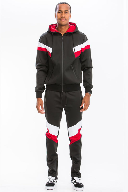 Men’s Two-Piece Track Set with Zip Hoodie & Joggers – Colorblock Athletic Outfit