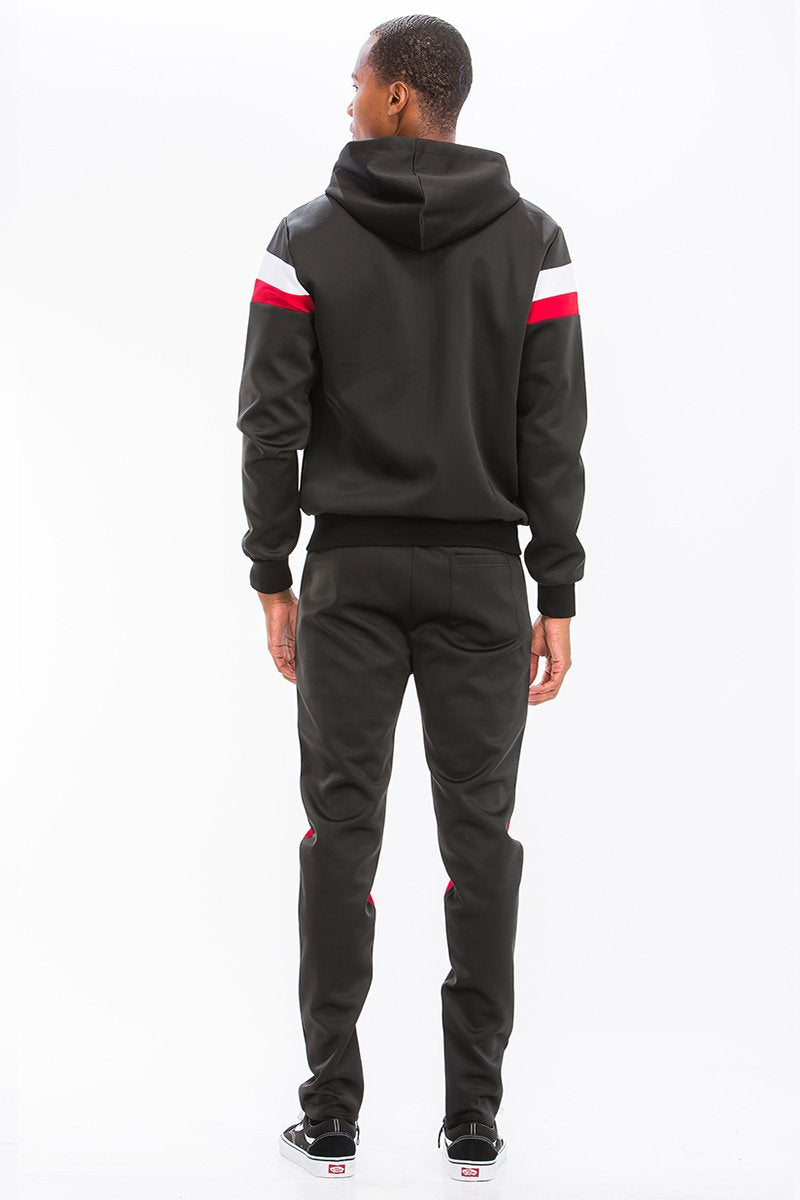 Men’s Two-Piece Track Set with Zip Hoodie & Joggers – Colorblock Athletic Outfit