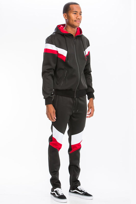 Men’s Two-Piece Track Set with Zip Hoodie & Joggers – Colorblock Athletic Outfit