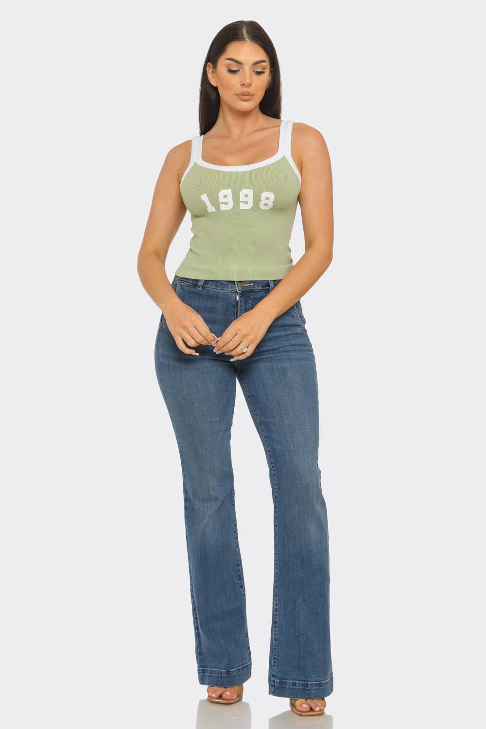 Seamless Contrast Band "1998" Screen Tank Top