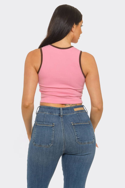 Seamless "New York" Screen Print Side Stripes Top