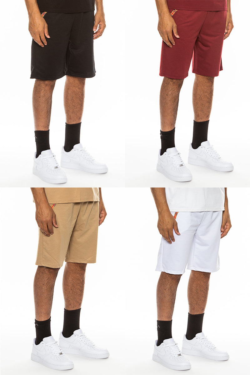 Men’s Checkered Waist Detail Casual Shorts – Cotton Blend Summer Shorts with Plaid Trim (S–XXL)