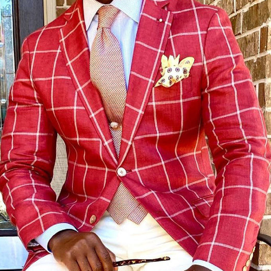 Men’s Plaid Slim Fit Blazer – British Style Casual Suit Jacket for Autumn (S–4XL)