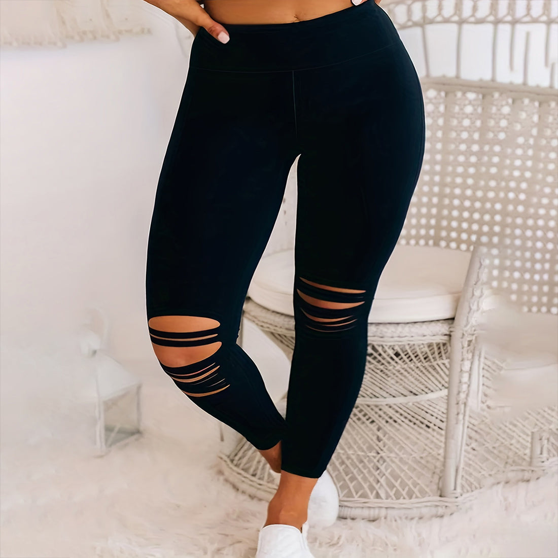 NEW Plus Size Burnt Flower Solid Color Bottom Women&