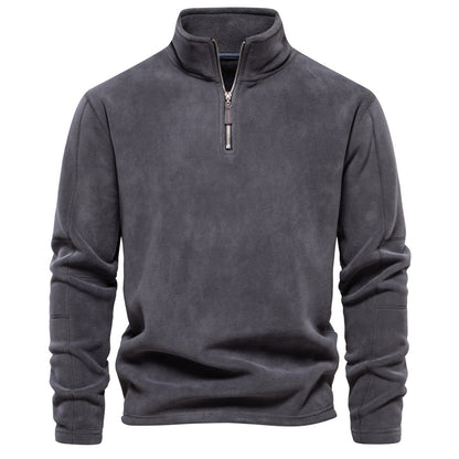 Fashion Personality Stand-collar Zippered Sweatshirt With Fleece Winter Casual Pullover Top Men&