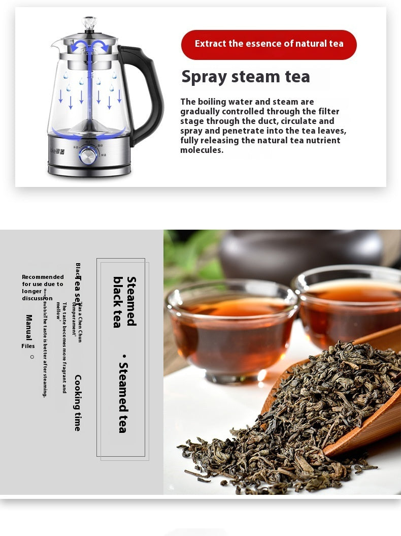 NEW 110v American Standard Household Tea Boiler Steam Spray Black Teapot Glass Electric Kettle Coffee Pot