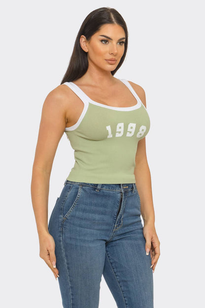 Seamless Contrast Band "1998" Screen Tank Top