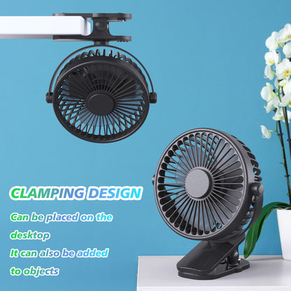 NEW Portable Clip On Fan Battery Operated, Small Powerful USB Desk Fan, 3 Speed Quiet Rechargeable Mini Table Fan, 360 Rotate Cooling Fan For Home Office Travel Outdoor &amp; Indoor Treadmill