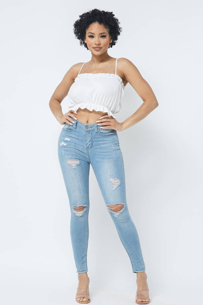 Fancy Knit Sleeveless Shirring Detail Elastic Crop Top