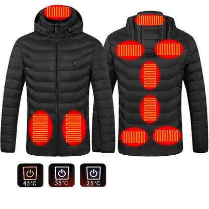 NEW Men Heated Puffer Jacket Electric Heating Coat Insulated Hood Windbreaker 9Heat Zones