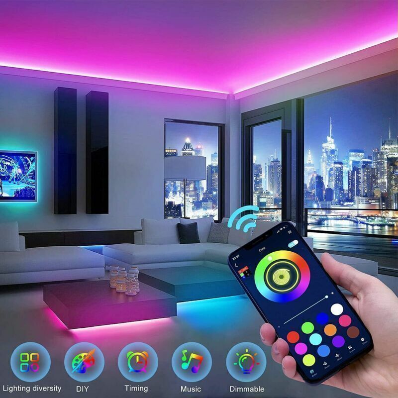 RGB LED Strip Lights 5050 SMD – Bluetooth Smart Light Strip with Remote + App Control (5–20m)
