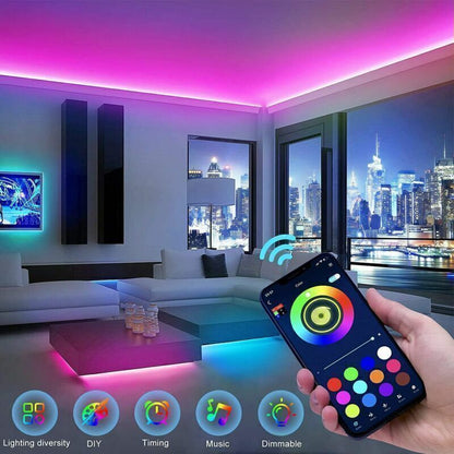 RGB LED Strip Lights 5050 SMD – Bluetooth Smart Light Strip with Remote + App Control (5–20m)