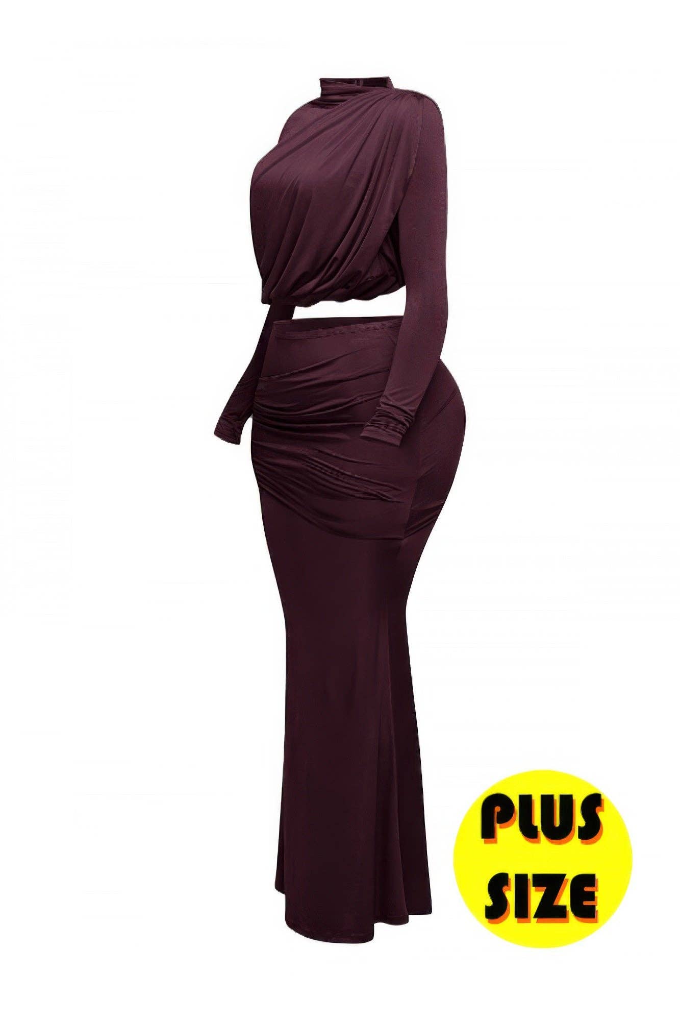 Plus Size Shirring Detailed Top & Long Skirt Set