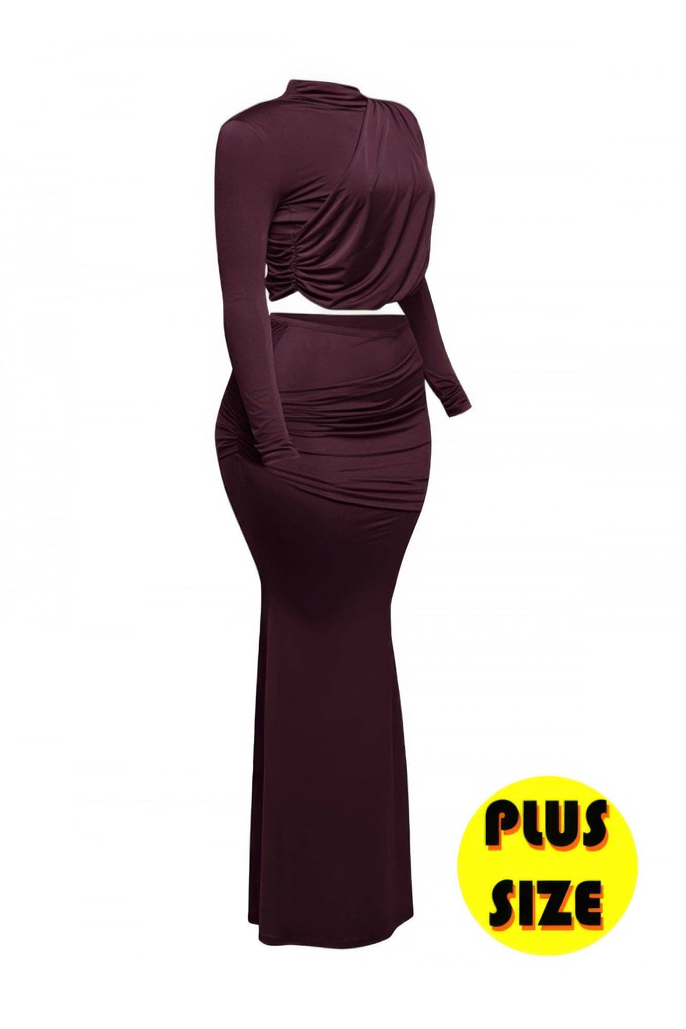Plus Size Shirring Detailed Top & Long Skirt Set