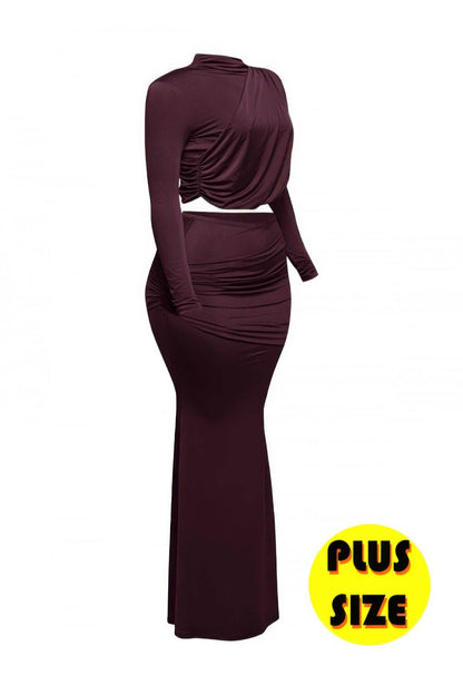 Plus Size Shirring Detailed Top & Long Skirt Set